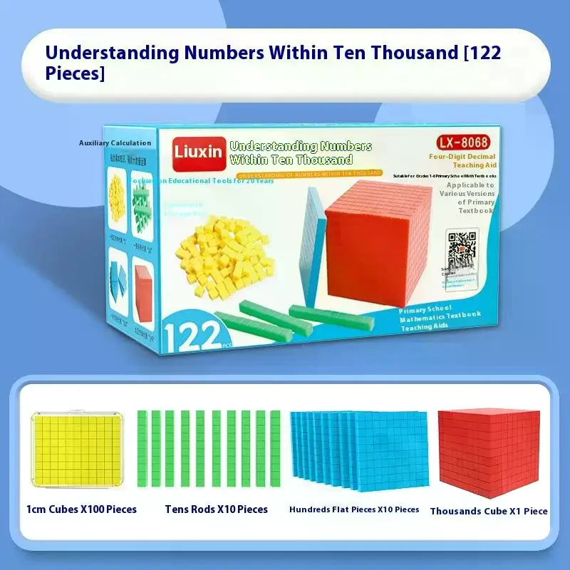 1 Set Kids Math Plaything Ten Hundred Thousand  Complete Kit Math  Plastic Base Toys Counting Cubes Games