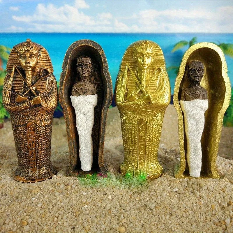 Egyptian King Pharaoh Sarcophagus Coffin with Mummy Figurine Statue Miniature Sandplay Decor Miniature Model Home Decoration