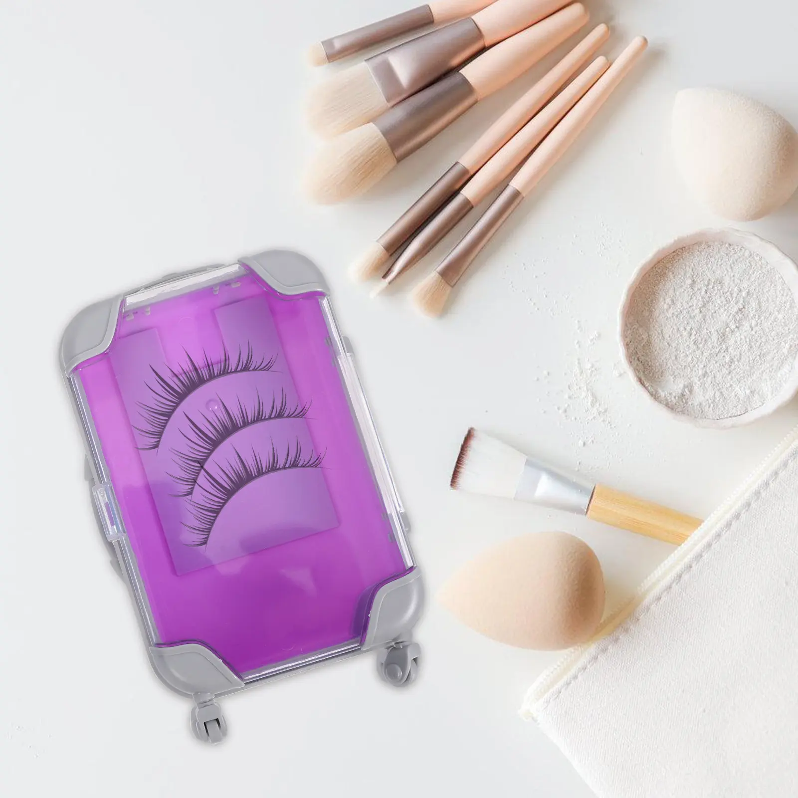 

2Pcs Mini Lash Travel Case Luggage Style Eyelash Storage Box Retractable Handle Waterproof Shockproof Makeup Container False