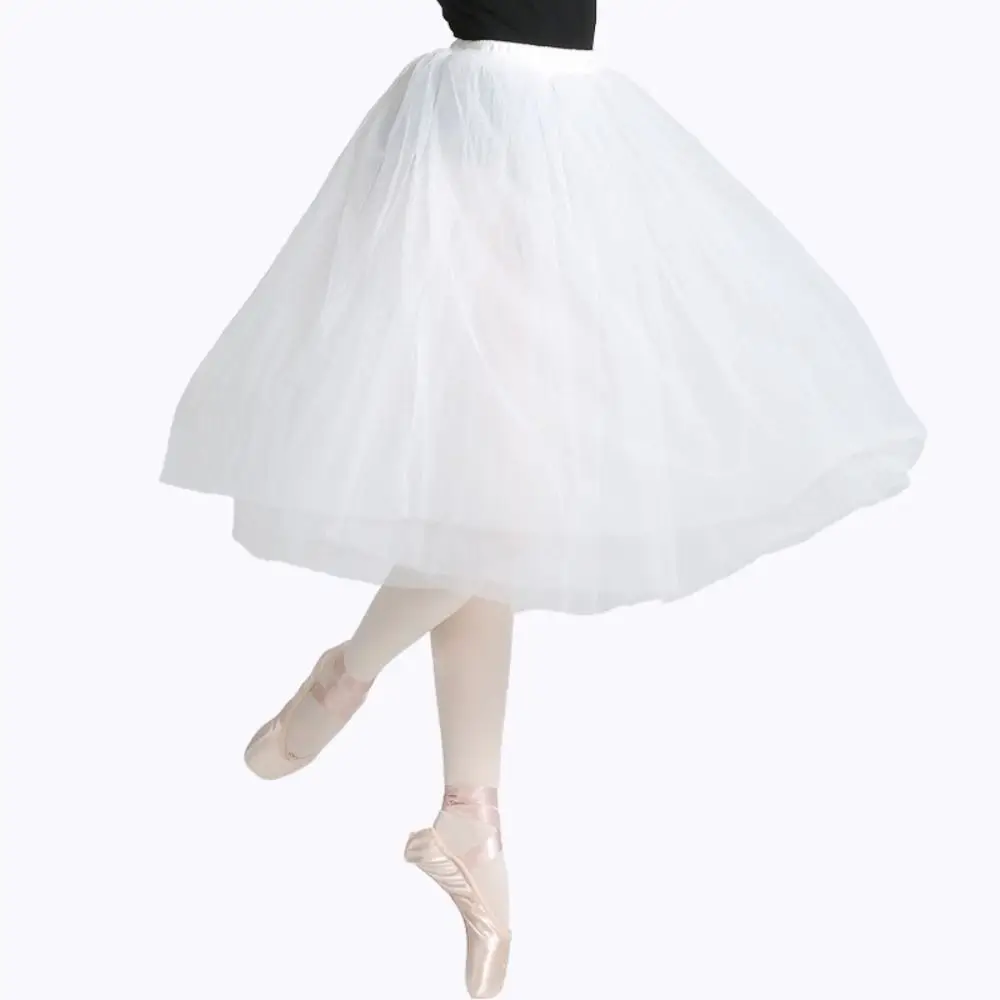 

Classical White Ballet Tutu Elastic Waist Four Layer Tulle Skirt Long Length Tulle Dance Tutus Women