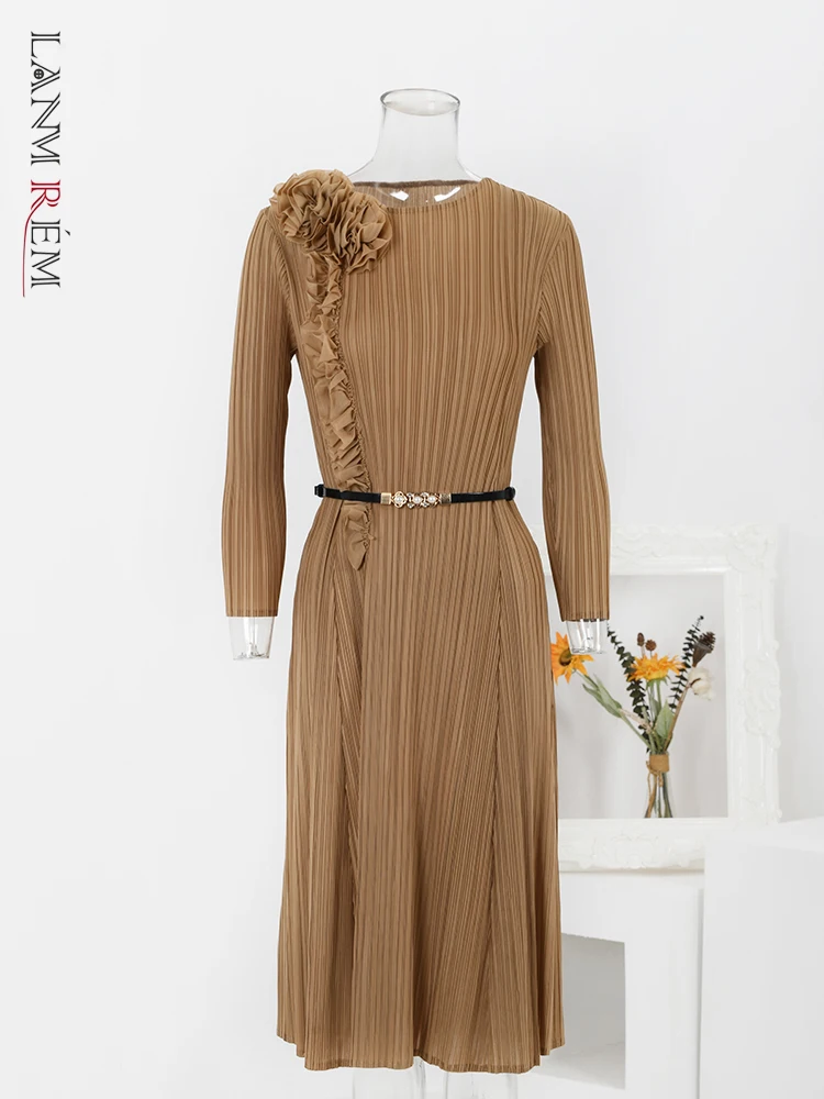 

Платье женское Плиссированное с круглым вырезом и поясом