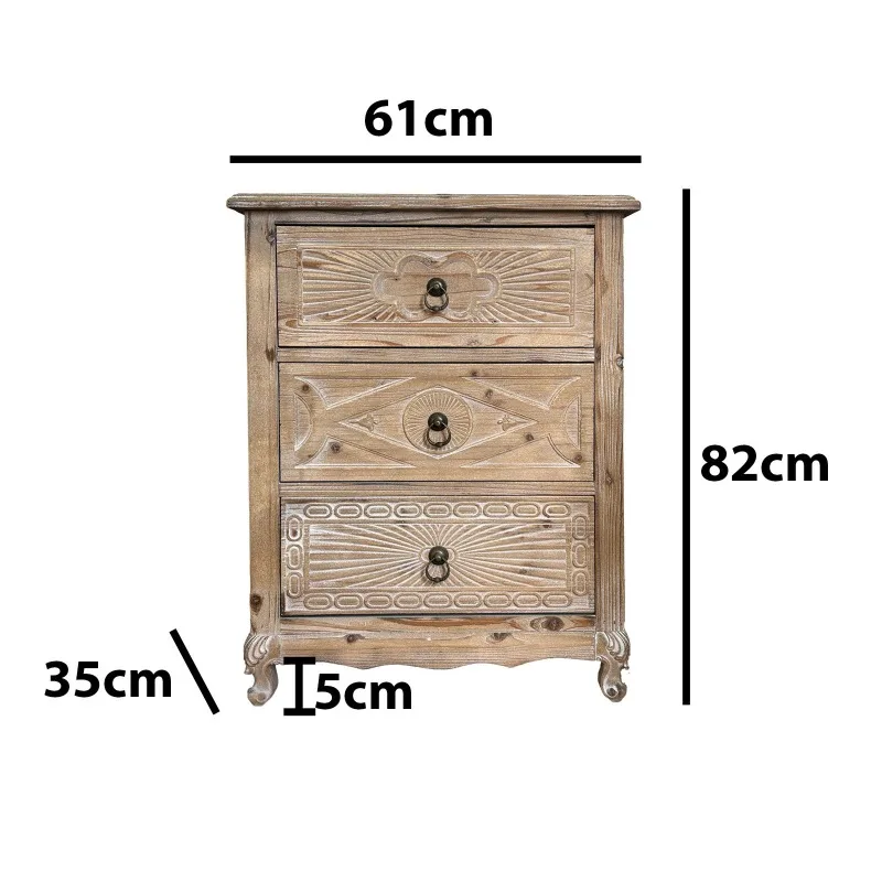 Fir short side cabinet edge few carved log color three pumping cabinet 61 * 35 * 82cm