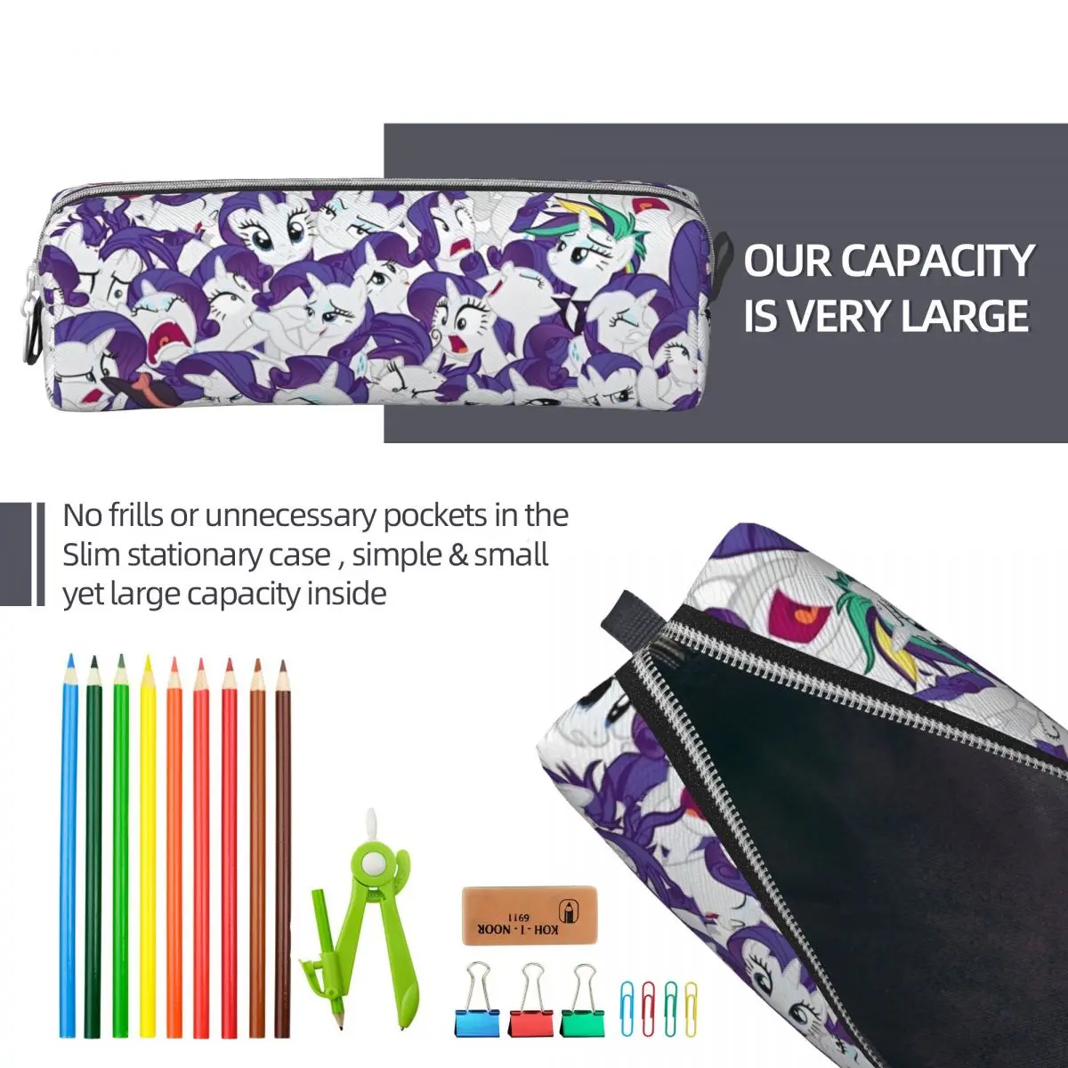 Fun Rarity Mess Pencil Case Ponies Friendship is Magic Pencil Pouch Pen Kids Big Capacity Bag Office Gift Stationery