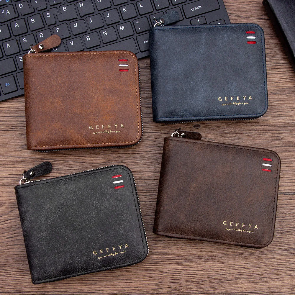 Men's Vintage Short Wallet - Trifold Zipper Coin Purse, Casual Buckle Waist Chain Money Bag, Zero Wallet for Students & Dad Gift