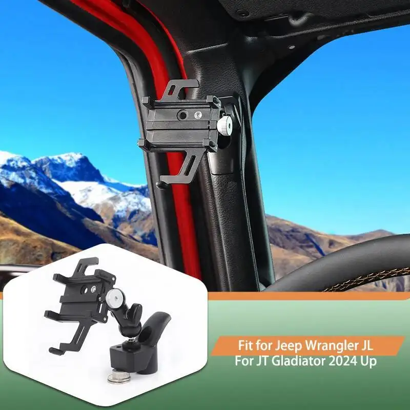 

Car A-pillar Top Handle Phone Holder Bracket Stand For Jeep Wrangler JL For JT Gladiator 2024 Up Car Interior Accessories