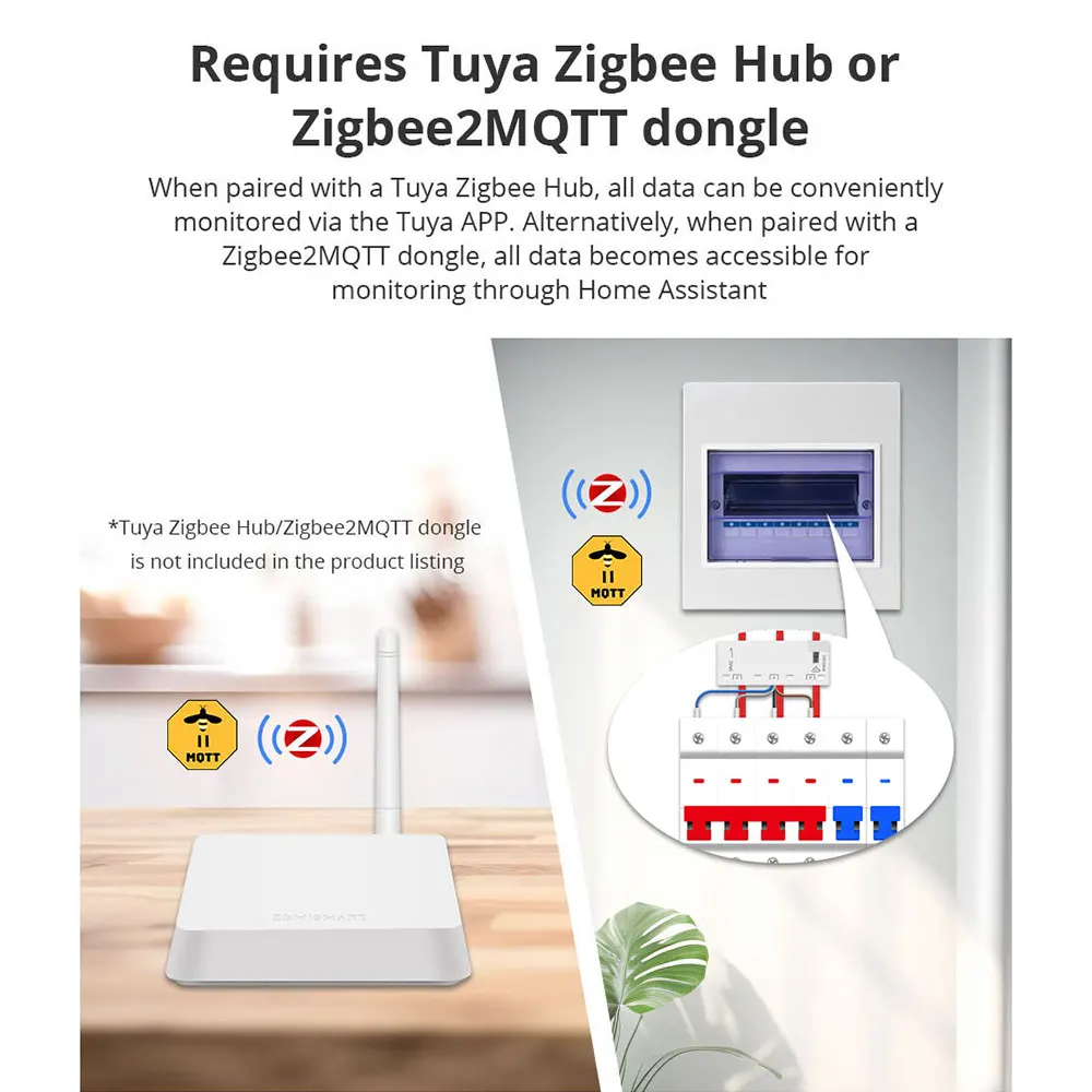 Imagem -02 - Zemismart Fases Fios Tuya Zigbee Wifi Monitor de Energia Sensor Medidor de Energia Inteligente Zigbee2mqtt Assistente Doméstico 208v 415v