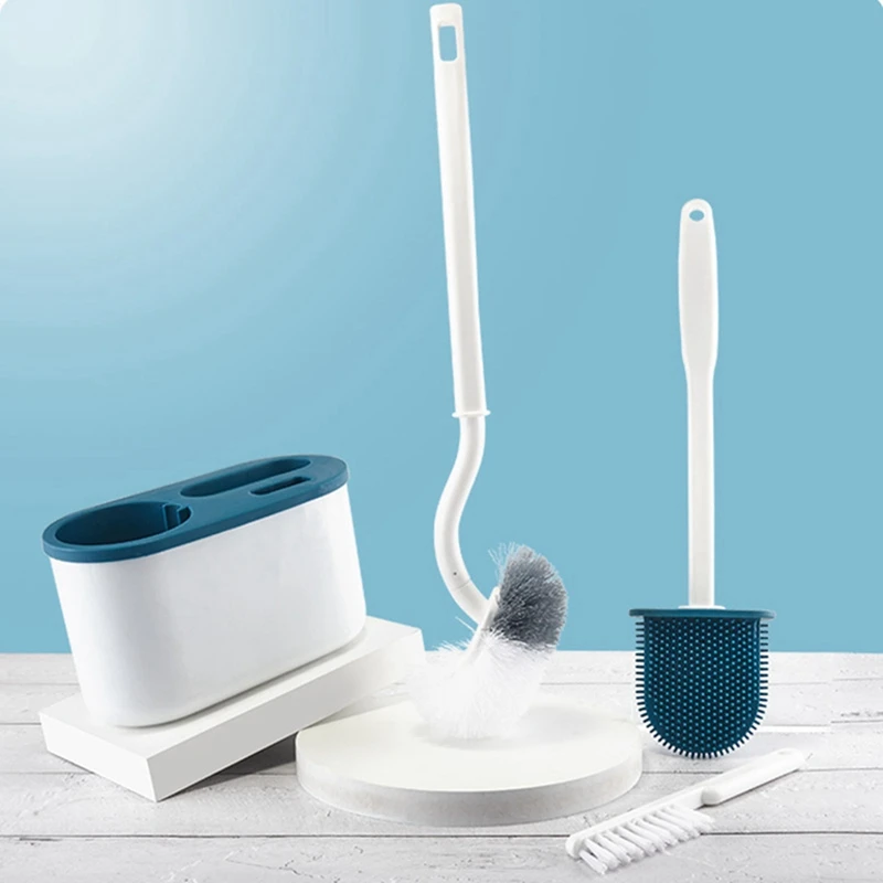 3 In 1 White Toilet Brush Silicone Wall Mounted Rack TPRS Nylon Detailed Cleaning Brush Gaps Cleaner WC Bath