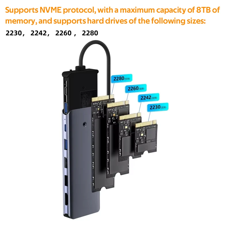 6-In-1 Usb Hub Met Schijfopslag Functie 10G Usb3.1 Type-C Naar Hdmi-Compatibele M.2 Ondersteuning Nvme Harde Schijf Voor Laptop Pc