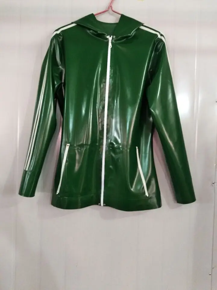 

100% Gummi Latex Rubber Jacke Mit Hut Sport Mental Jacket Top 0.4mm XS-XXL