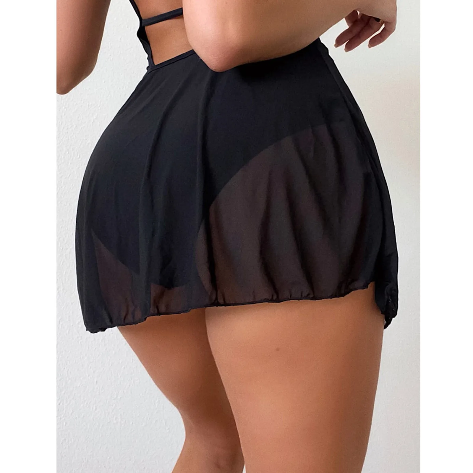 Lado das mulheres cordão malha cobrir Shorts, envoltório de praia, Bikini Wraps, saia plissado, pura malha, Swimwear