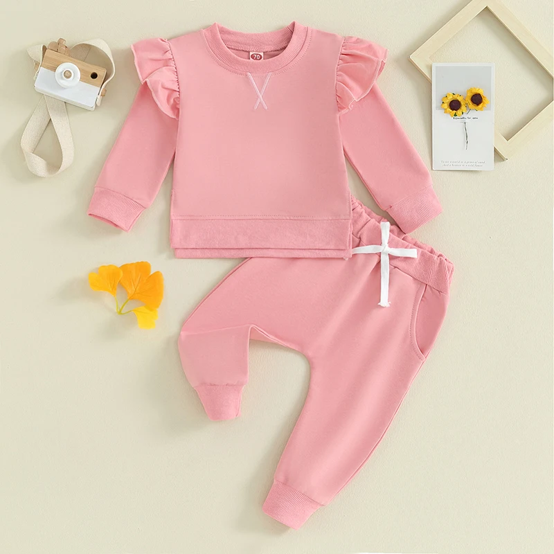 

Toddler Girls Outfits Cross Pattern Crew Neck Side Slit Long Sleeve Sweatshirts Elastic Waist Pants 2Pcs Solid Clothes Set