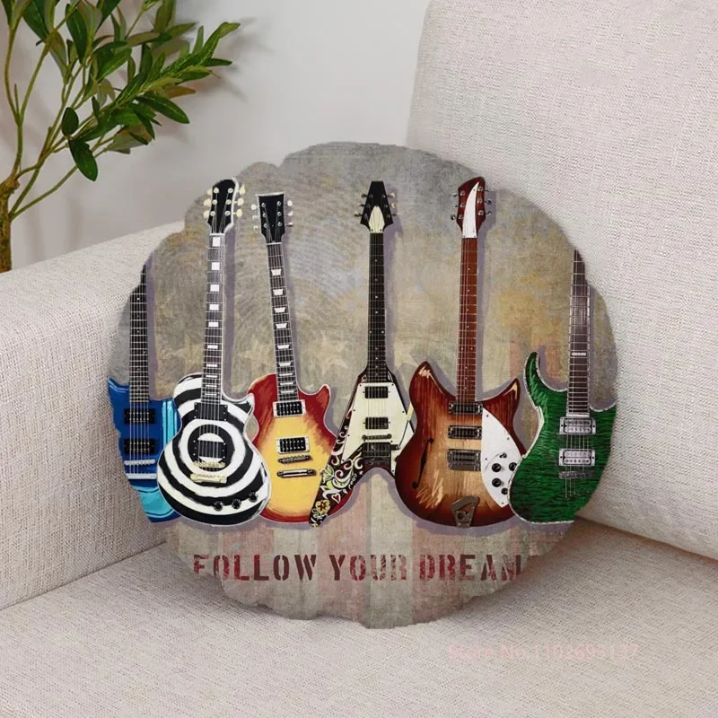 Round Pillow Cushion Cover for Sofa, Music Instrument, Heart Graffiti, Decorative, Modern Pillowcase, Car, Home, 40cm