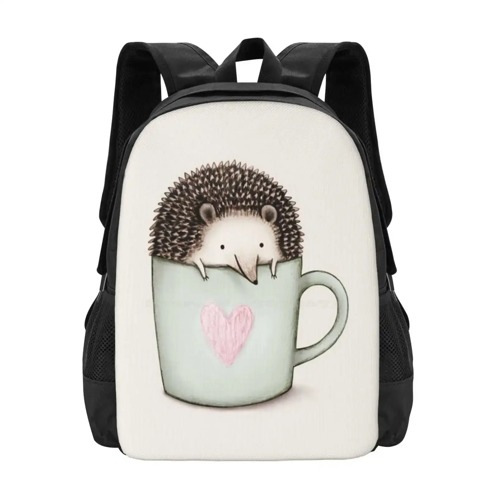

Hedgehog In A Mug Pattern Design Laptop Travel School Bags Hedgehog Hedgie Hoglet Cute Kawaii Heart Adorable Food Tea Coffee
