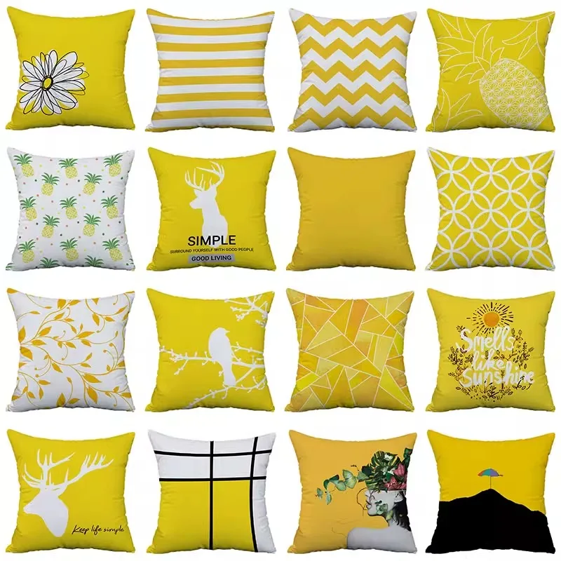 Yellow Geometric Pattern Pillowcase Dormitory Decoration Office Living Room Sofa Home Pillowcase