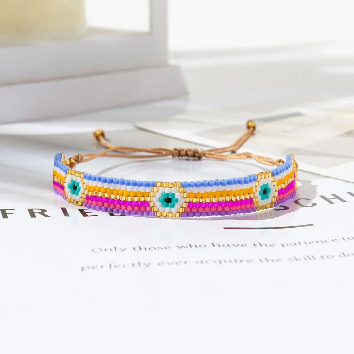 Rice bead bracelet Originality Rainbow Geometry Eye Triangle Hand knitting Adjustable Design Bohemia Fashion  Beaded bracelet