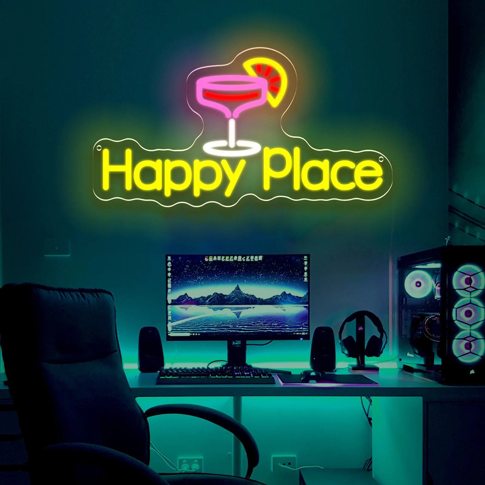 HAPPY PLACE LED Neon Sign USB Dimmable Neon Light Sign for Gameroom Bedroom Bar Livingroom Birthday Party Gift Wall Decor