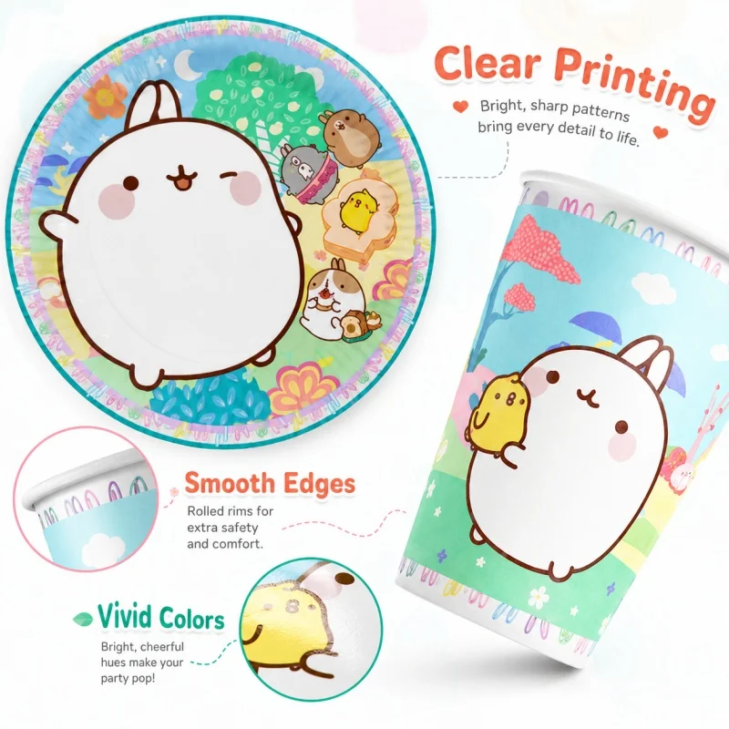 Molang Happy Birthday Party Decoration Combo Practical Tableware Set Cute Bunny Cup Plate Suitable Indoor Outdoor Celebrations - view 6