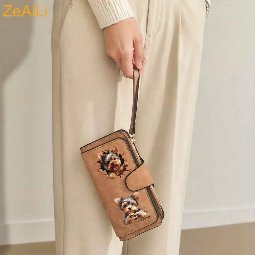 Yorkshire Terrier Hundemotiv Damen Lange Geldbörse mit Schnalle, Handtasche, Weiche PU-Multikartenhalterung, Große Kapazitätstasche – Detail 9