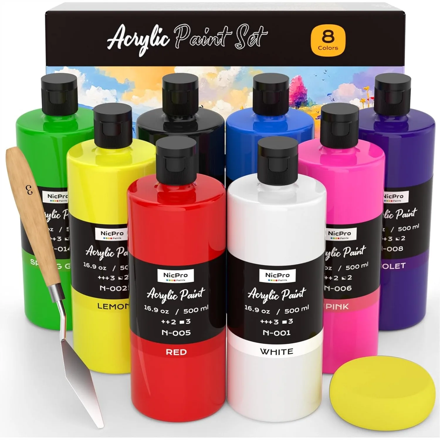

8 Colors Large Bulk Acrylic Paint Set 16.9oz Each for Canvas Wood Fabric Ceramic Art Supplies for Beginners & Adults