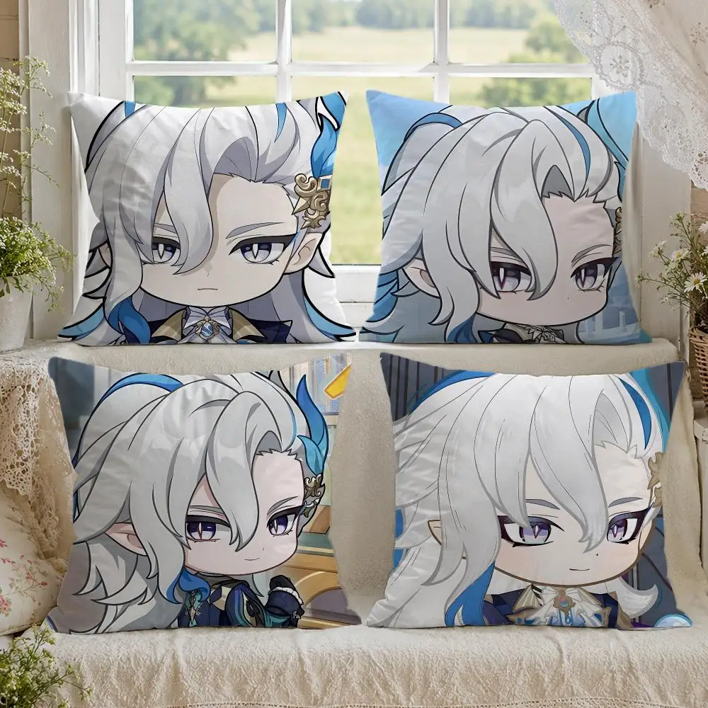 Neuvillette Cute Genshin Impact Cushion Cover 1/4PCS Linen Sofa Couch Bedroom Living Room Home Office Decor Pillow Case