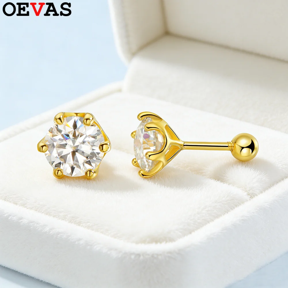 

Серьги-гвоздики OEVAS с круглым муассанитом 0.2-4 карата, серебро S925 с покрытием из 18-каратного золота, для женщин и мужчин, свадебные, ювелирные изделия высокого качества, с сертификатом