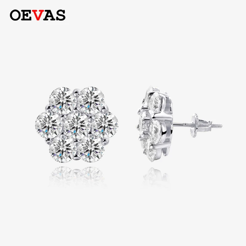 OEVAS Real 7 Carat D Color Moissanite Stud Earrings For Women Top Quality 100% 925 Sterling Silver Sparkling Wedding Jewelry Hot