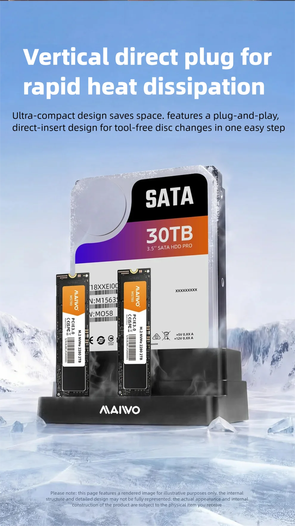 MAIWO 3-Bay Dockingstation Adapter 10Gbps für M.2 NVME SSD & 2,5 3,5 Zoll SATA HDD SSD Unterstützt Offline-Klonen für PC Laptop – Detail 12