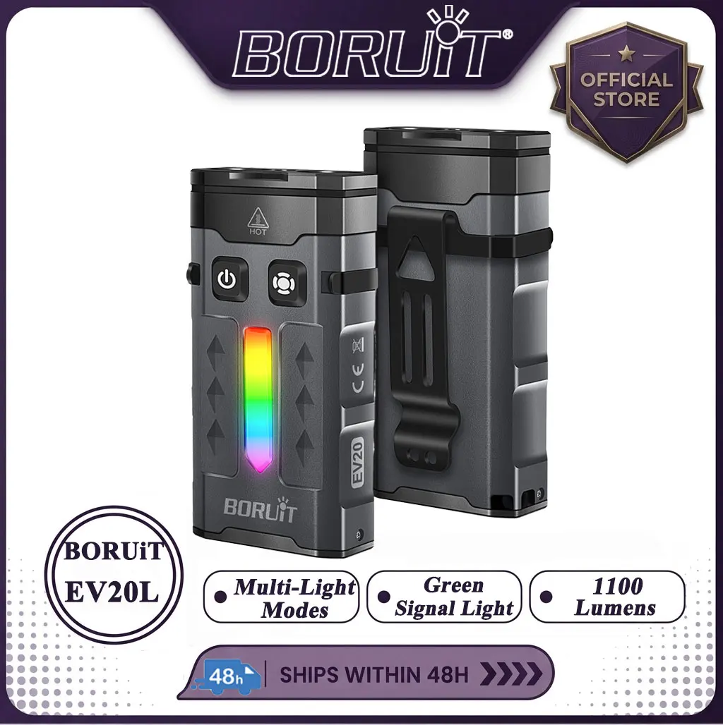 BORUiT EV20L 1100LM EDC UV Keychain Multi-LED Flashlight Rechargeable Work Light Torch with Magnet Camping Pocket Lantern