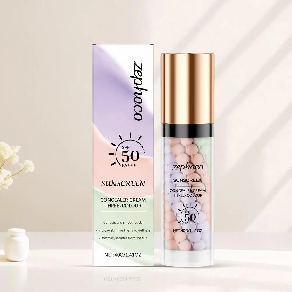 3-color Rainbow Sunscreen Isolation Cream Invisible SPF50 Skin Foundation Pore Moisturizing Hydrating Face Primer Brighting R0K3