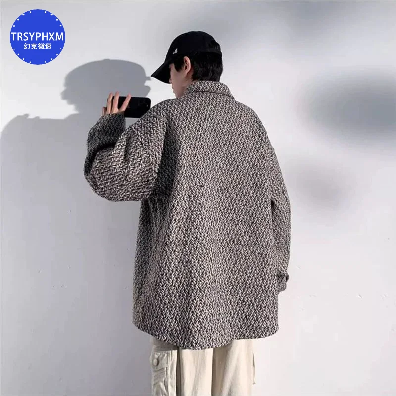 TRSYPHXM 2024.9.22 new American retro jacket men's spring and autumn loose oversized high street collar gray jacket