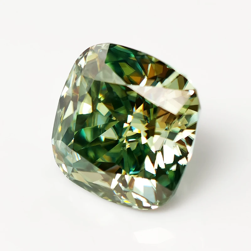 Green Cushion Crushed Ice Cut Moissanite Stone Lab Diamond Gemstone Passed Diamond Test with GRA for Custom Jewelry Making
