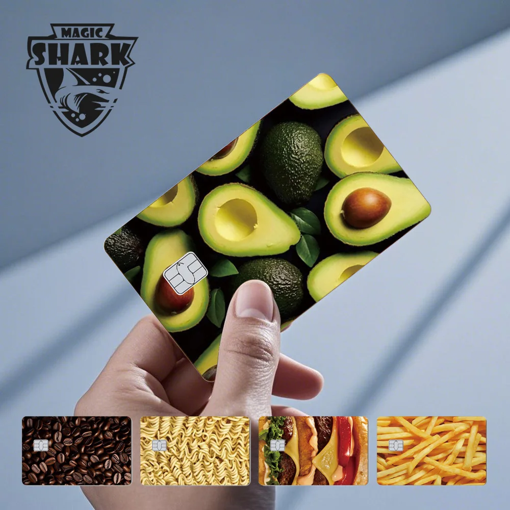 Vinilo Adhesivo de Moda con Diseño de Tiburón, Comida, Frutas, Fideos, Queso, Cerveza y Patatas Fritas para Tarjetas de Débito y Crédito, Resistente a la Decoloración