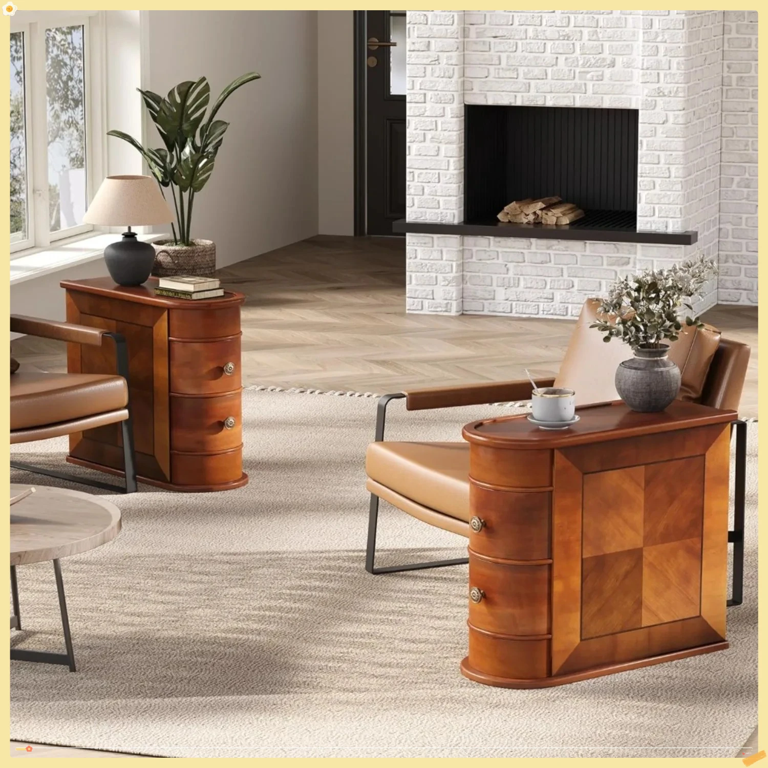 Набор торцевых столиков из 2 шт., сборка не требуется. Деревянный торцевой столик с 2 ящиками, приставной столик для дивана для гостиной.