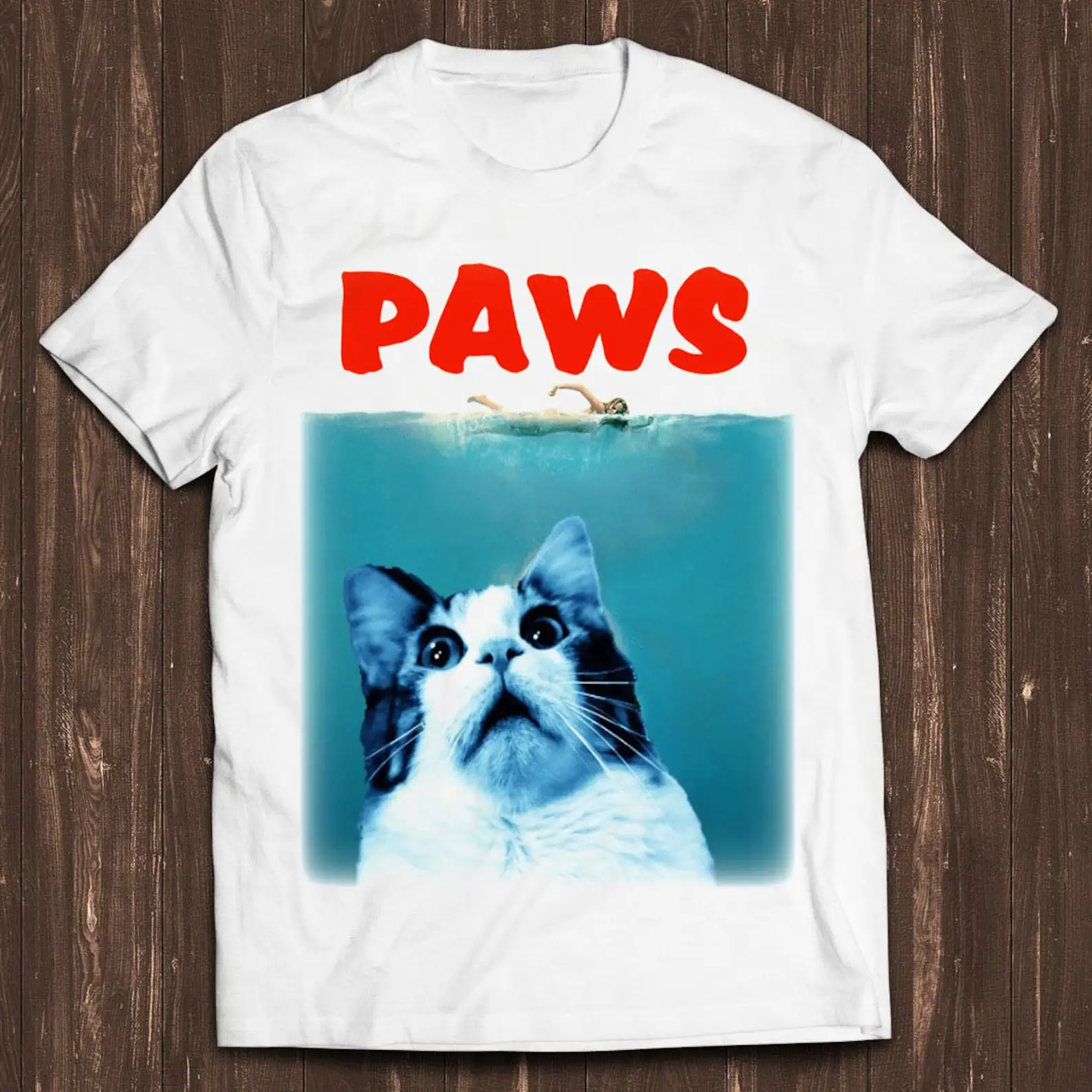 Paws Cat Swimming Cat Pet Summer Fishing Wierd Meme Funny Top Style Unisex Gamer Movie Music Gift Cool Tee T Shirt C897