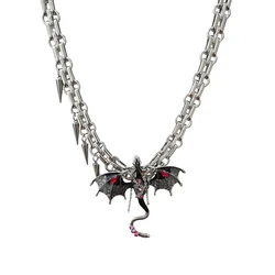 Dragon Choker Necklace For Women Black Purple Stainless Steel Zirconia Leather Punk Gothic Cool Flying Dragon Pendant Jewelry