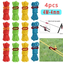 4pcs 4mm Outdoor Guy Lines Tent Cords Lightweight Camping Rope With Aluminum Guylines Adjuster Tensioner Pouch For Tent Tarp