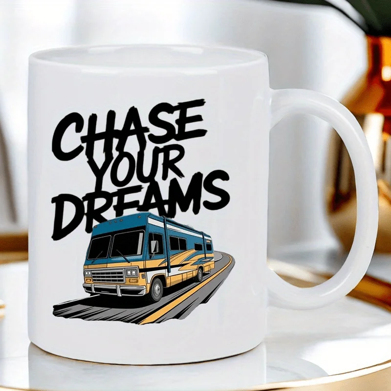 كوب سفر من السيراميك سعة 11 أونصة مع تشيس أحلامك، تصميم تحفيزي وفن شاحنة التخييم العتيق - كوب قهوة معزول وقابل لإعادة الاستخدام #4
