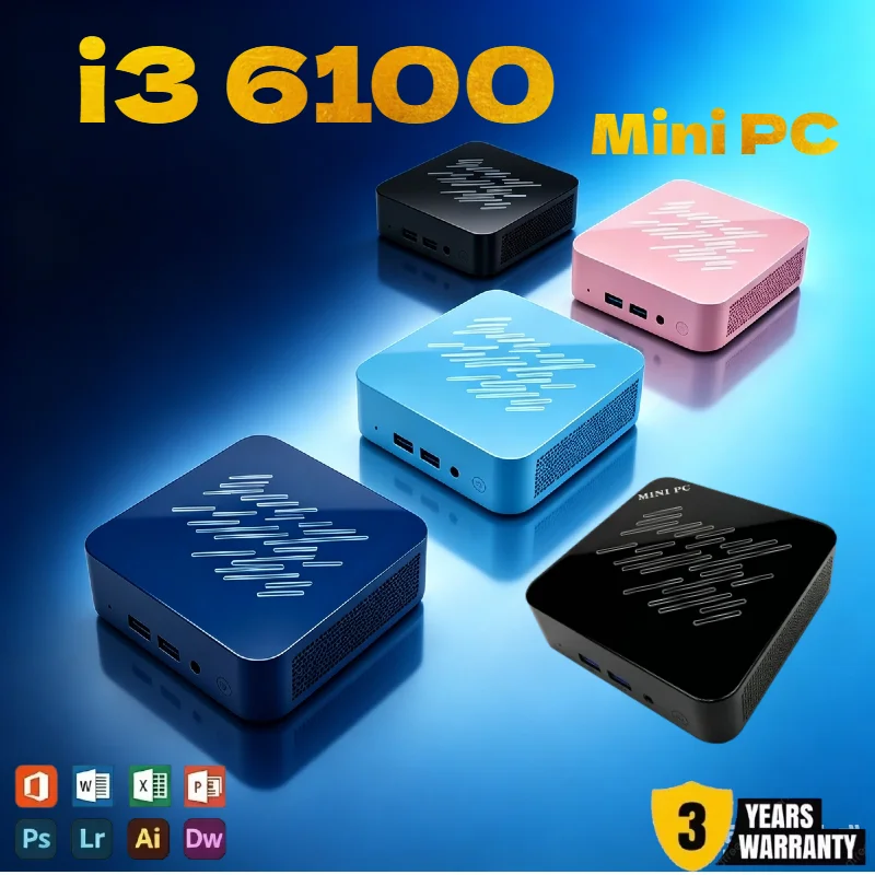 Mini PC Light Duty Core i3 6100 Mini Computer 16GB RAM Fast SSD WiFi 6 Bluetooth 5.2 4K Resolution Study Business Desktop Host