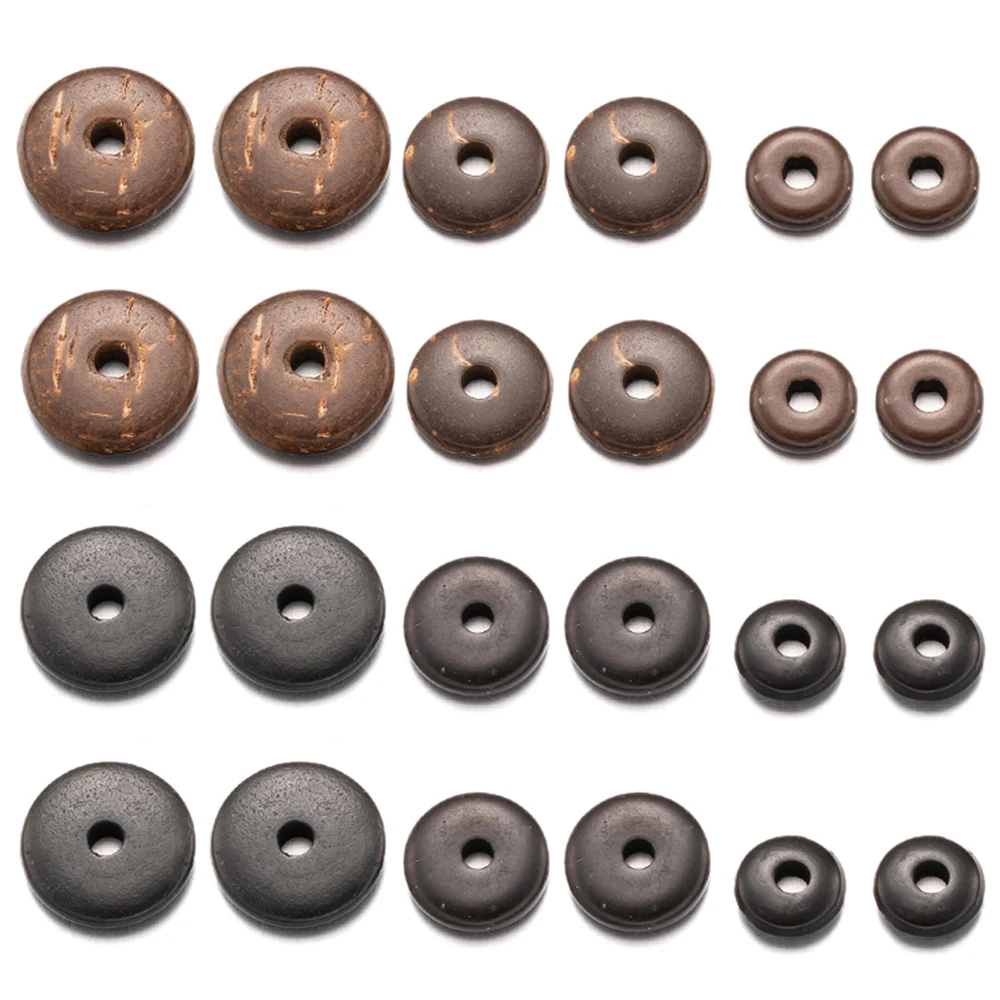 50pcs Black Brown Round Flat Discs Coconut Spacer Loose Beads for DIY Bracelets Needlework Jewelry Making Supplies Accessories