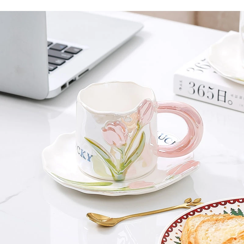 Hand-painted Flower Ceramic Mug Set Coffee Afternoon Tea Milk Cup Breakfast Beverage Household Product