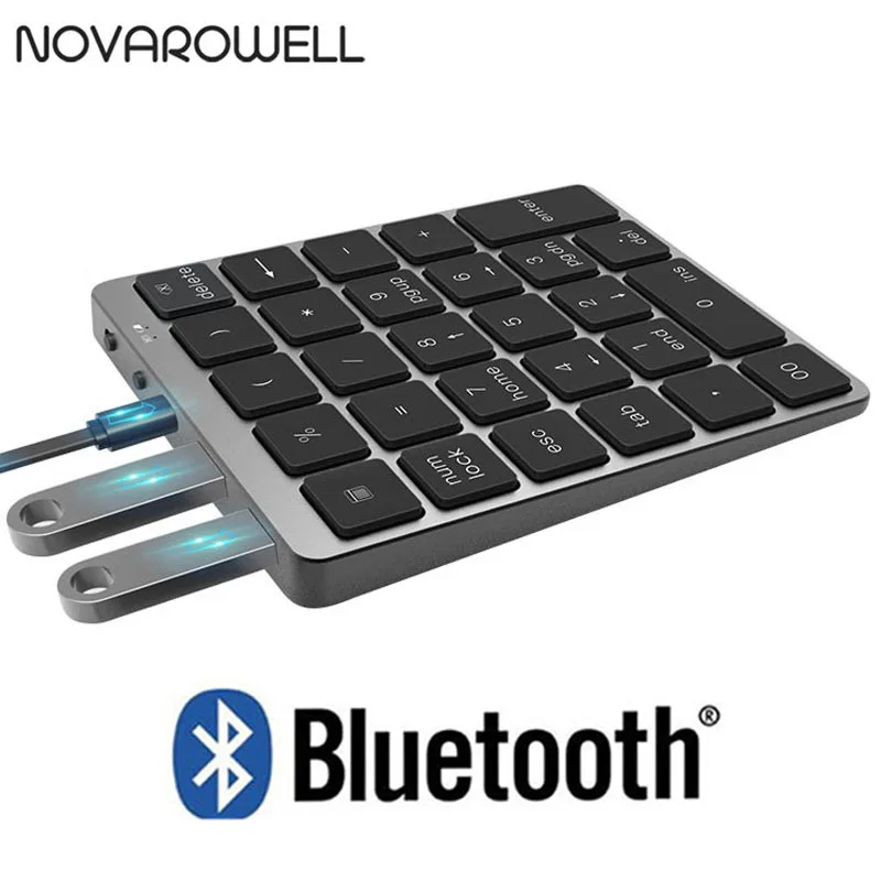 Mini Numeric Keypad Bluetooth Numpad Digital Keyboard Aluminium Alloy with USB Hub for Windows Laptop Computer Android Phone