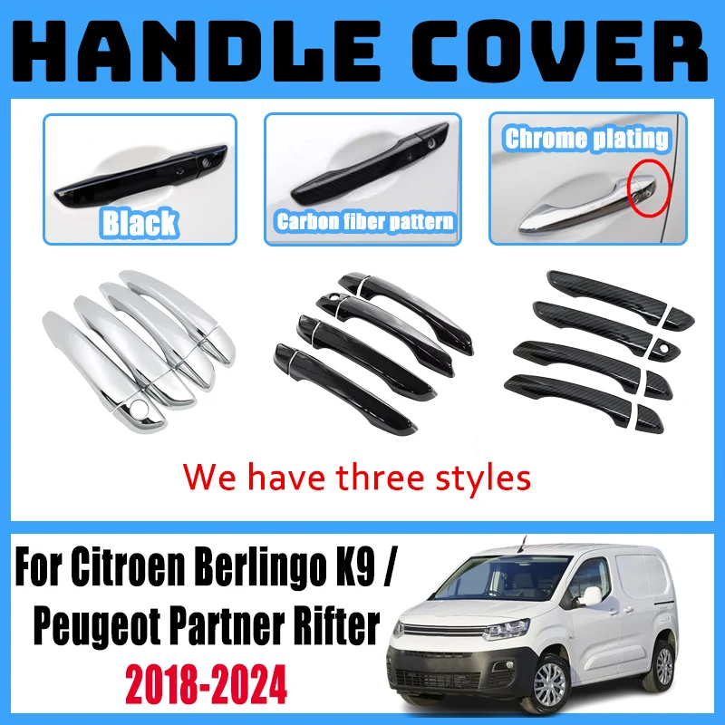 

Car Door Handle Covers For Citroen Berlingo K9 MK3 Peugeot Partner Rifter Vauxhall Combo Accessories 2018-2024 Exterior Sticker