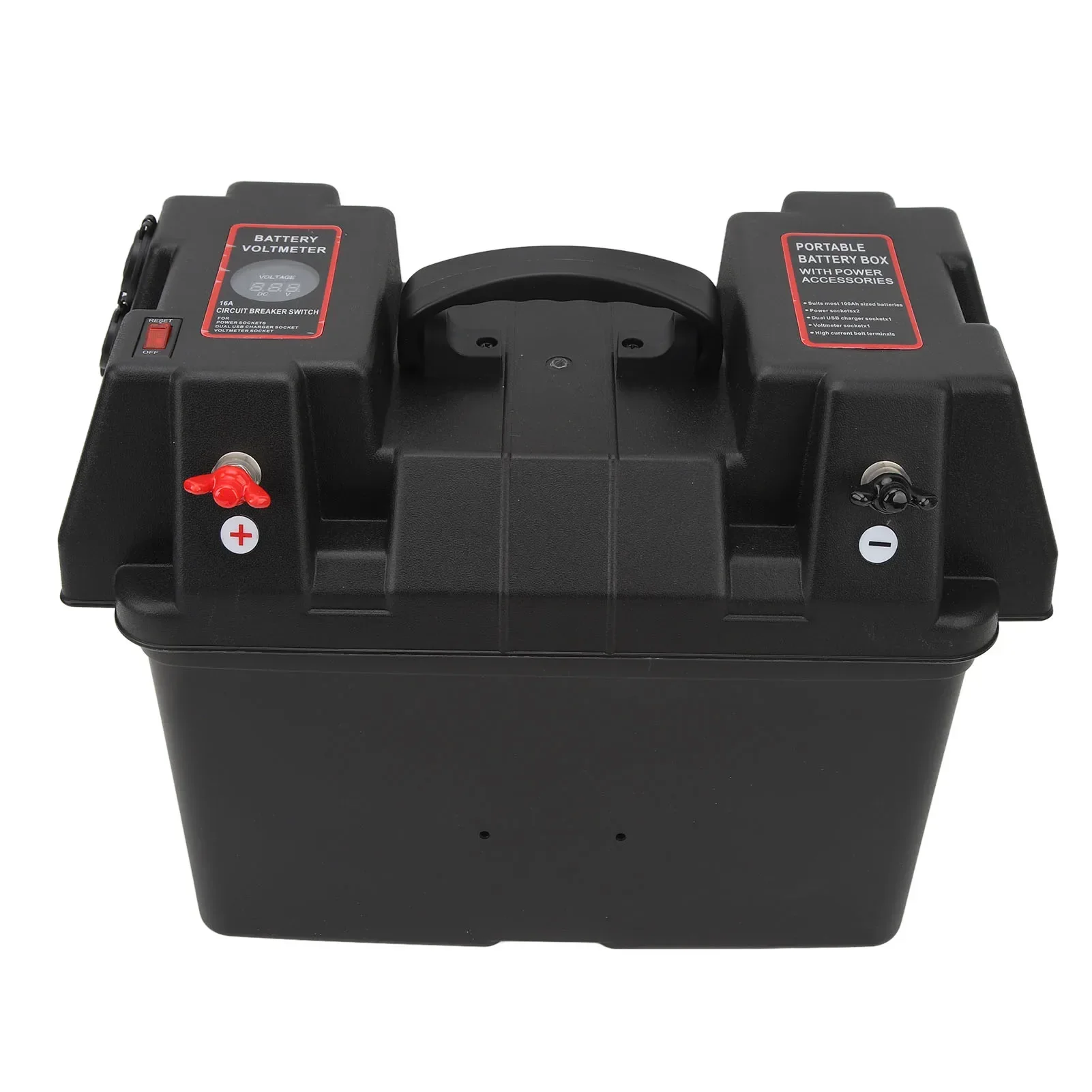 

Trolling Motor Smart Battery Box Rainproof 2 USB Port ABS Marine Battery Power Center Resistant for RV Van SUV ATV Camping Truck