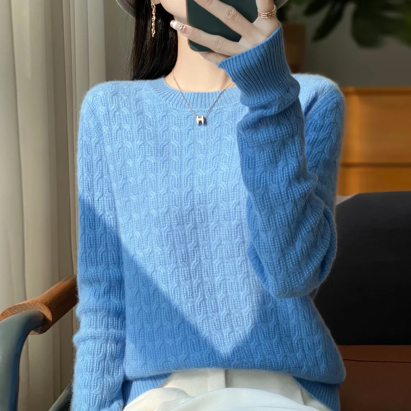 

2025 Pure Australian Wool. Ladies' Round Neck Solid Color Slim Fit, Autumn And Winter Fashionable Knitted Sweater