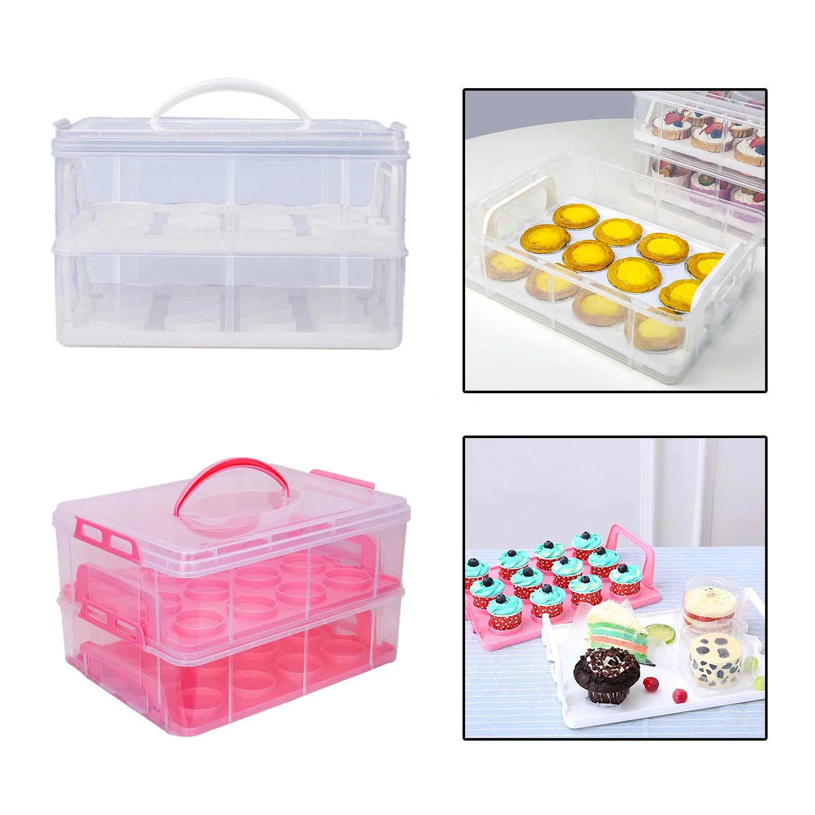 Portable Dessert Table Multi-Layer Box Cupcake Storage Containers With Locking Lid 2 Tiers Cupcake Carrier For Cheesecakes