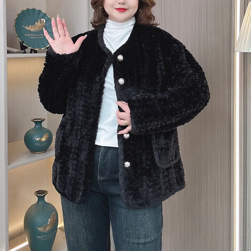 Plus Size Women Faux Fur Coat Winter Wear Warm Fashion Loose Thick Plush OUTERWEAR 2242