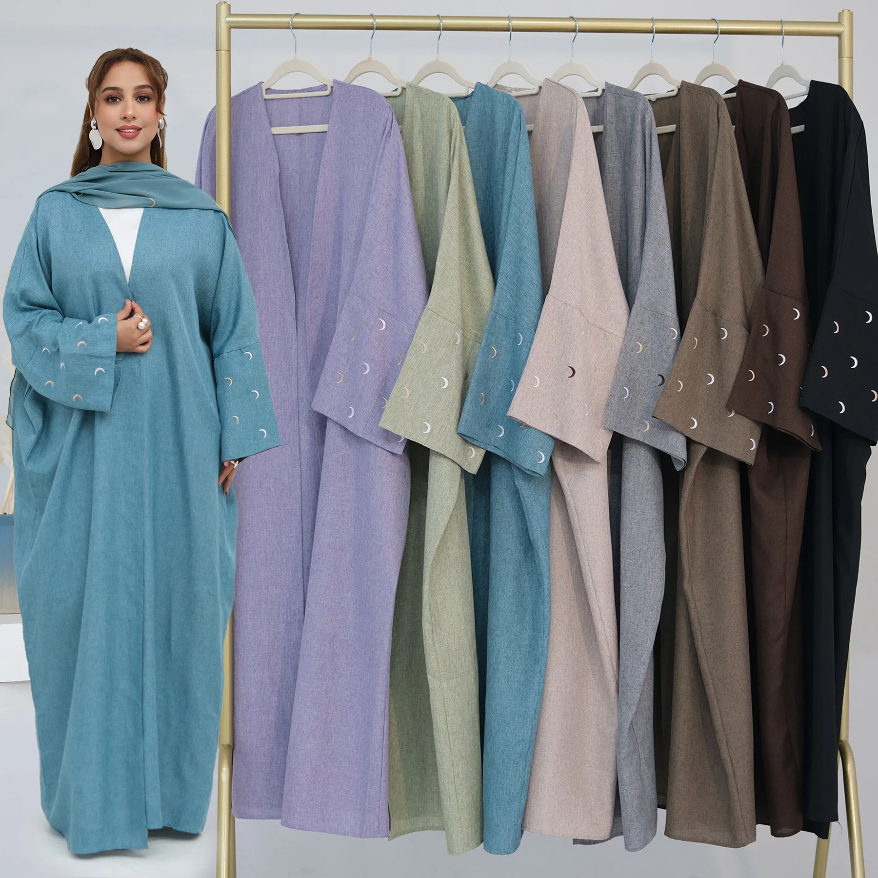 

Extra-Loose-Fit Ramadan Eid Muslim Women Butterfly Kaftan Abaya-Moon Embroidery, Batwing Sleeves. Dubai Hijabi Isalmic Clothing