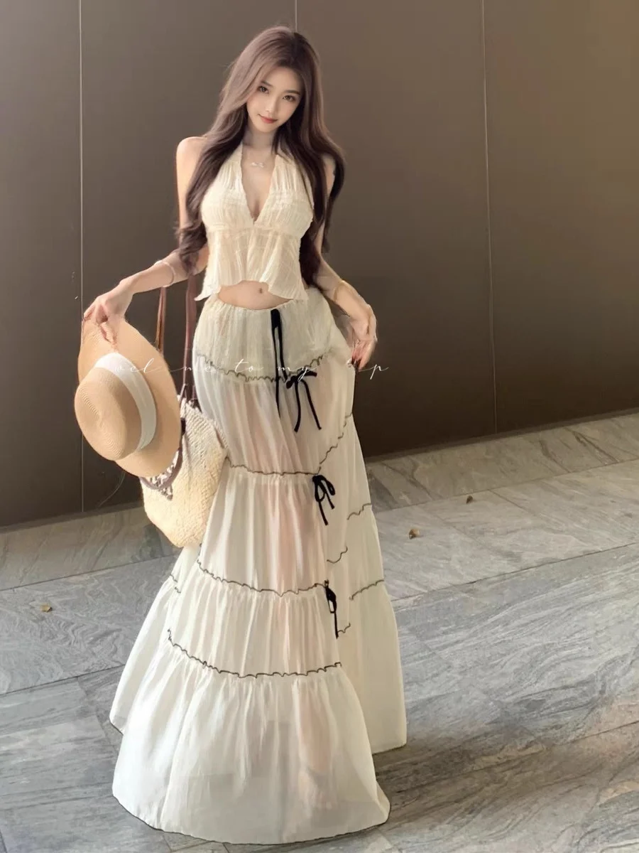 

Женский элитный комплект бикини из трех предметов: топ, длинная юбка, утягивающий купальник для термальных источников, скрывающий живот