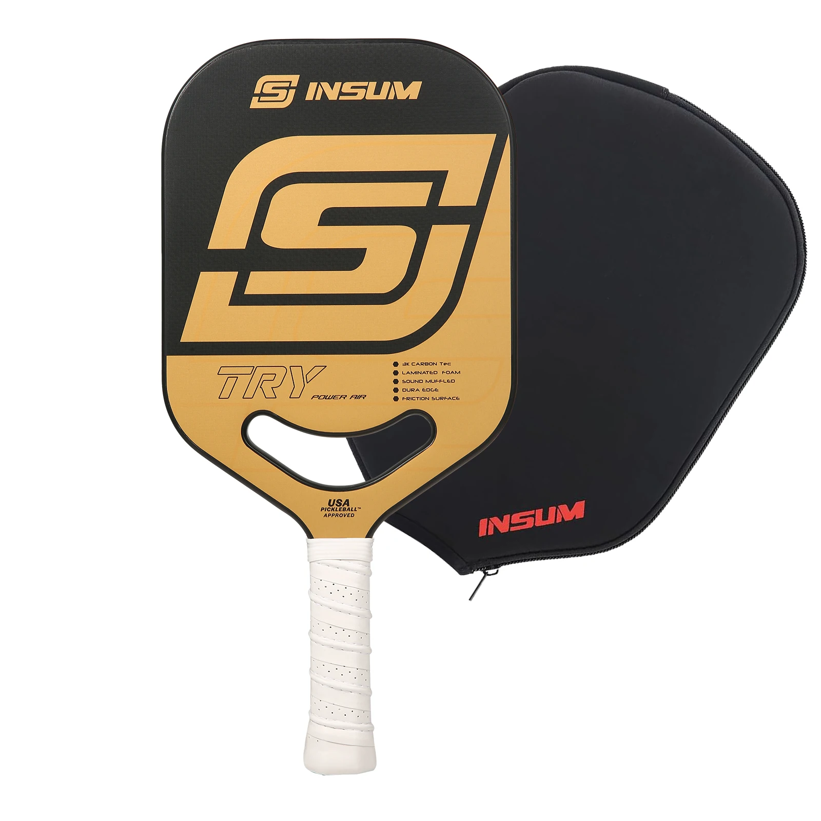 

INSUM Try Elongated Pickleball Paddle Edgeless - Power AIR Series - 3K Carbon Fiber Textured Surface PBR-001-19.6mm PP Core