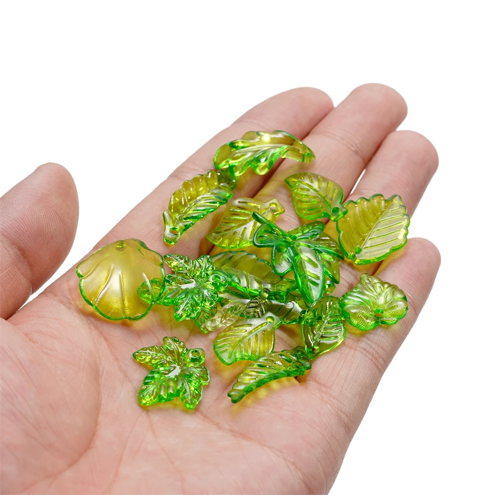 10/20/30/50/100pcs Acrylic Green Leaf Charms Leaves Beads Pendants for DIY Necklace Bracelet Earrings Jewelry Making Accessories - view 5